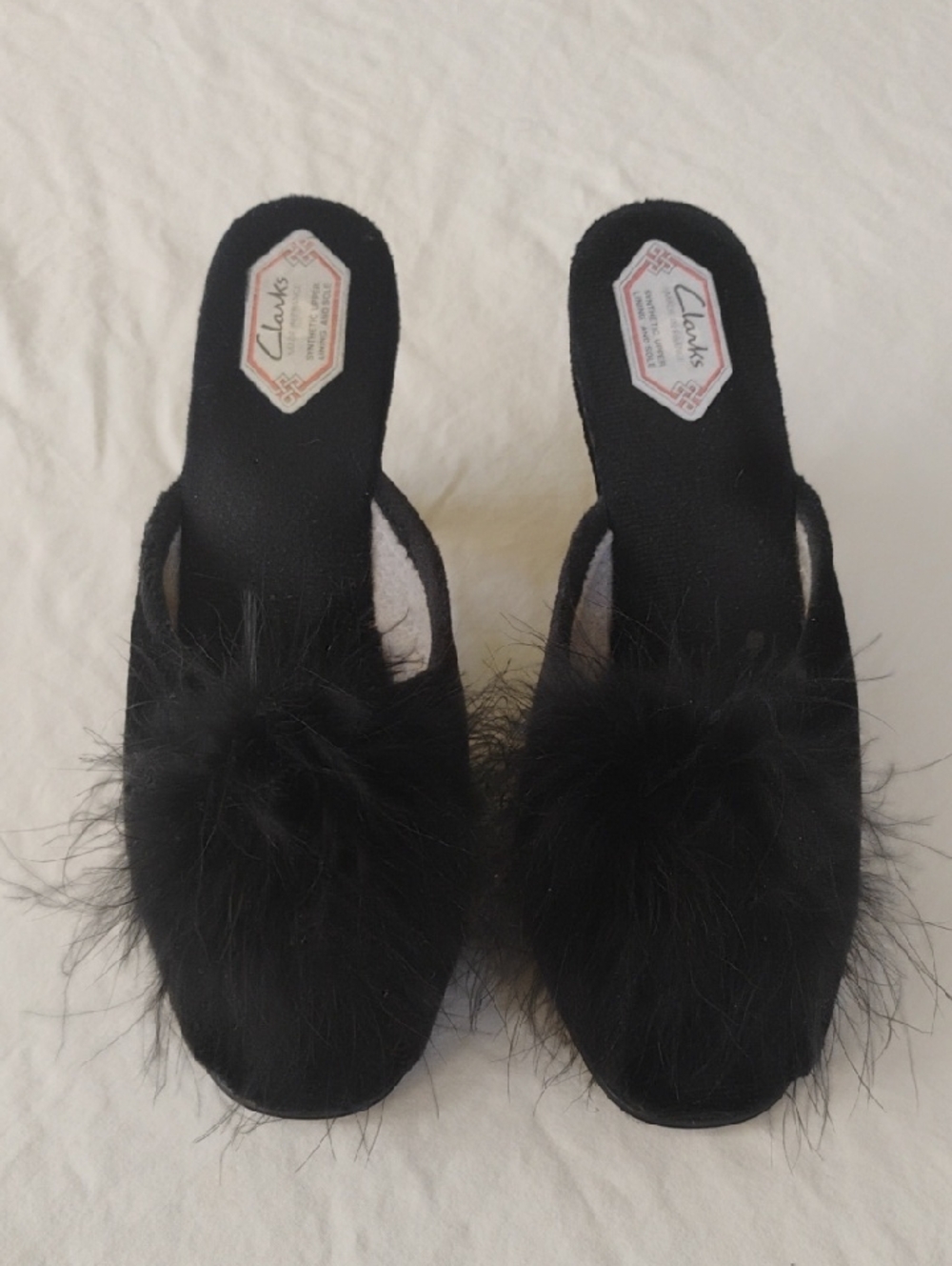 Clarks Black Faux Fur Slide Mules Vintage Sz 6